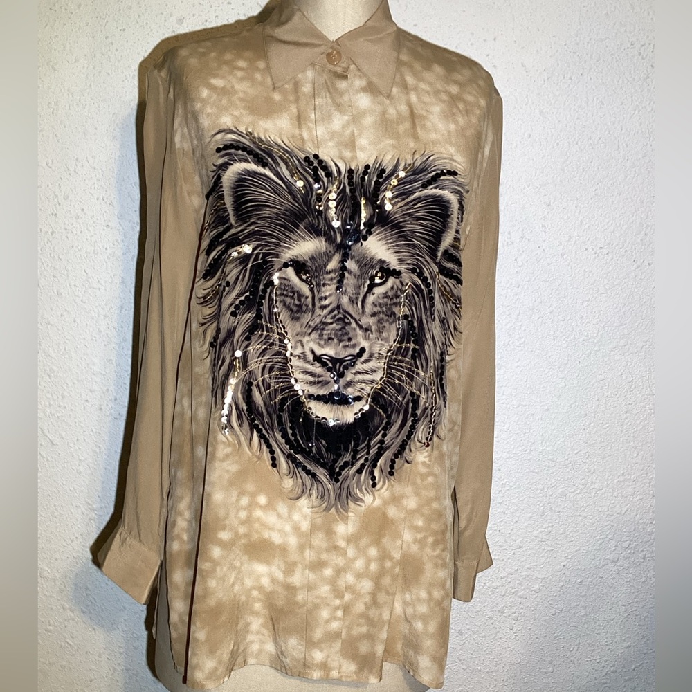 Diane Gilman silk long sleeve blouse size small